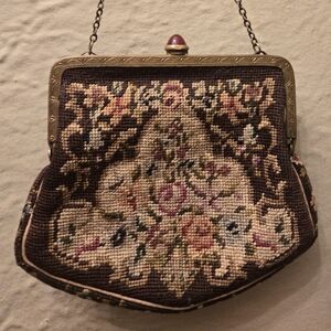 Vintage Floral Tapestry Evening Bag Needlepoint Frame Purse Chain Strap